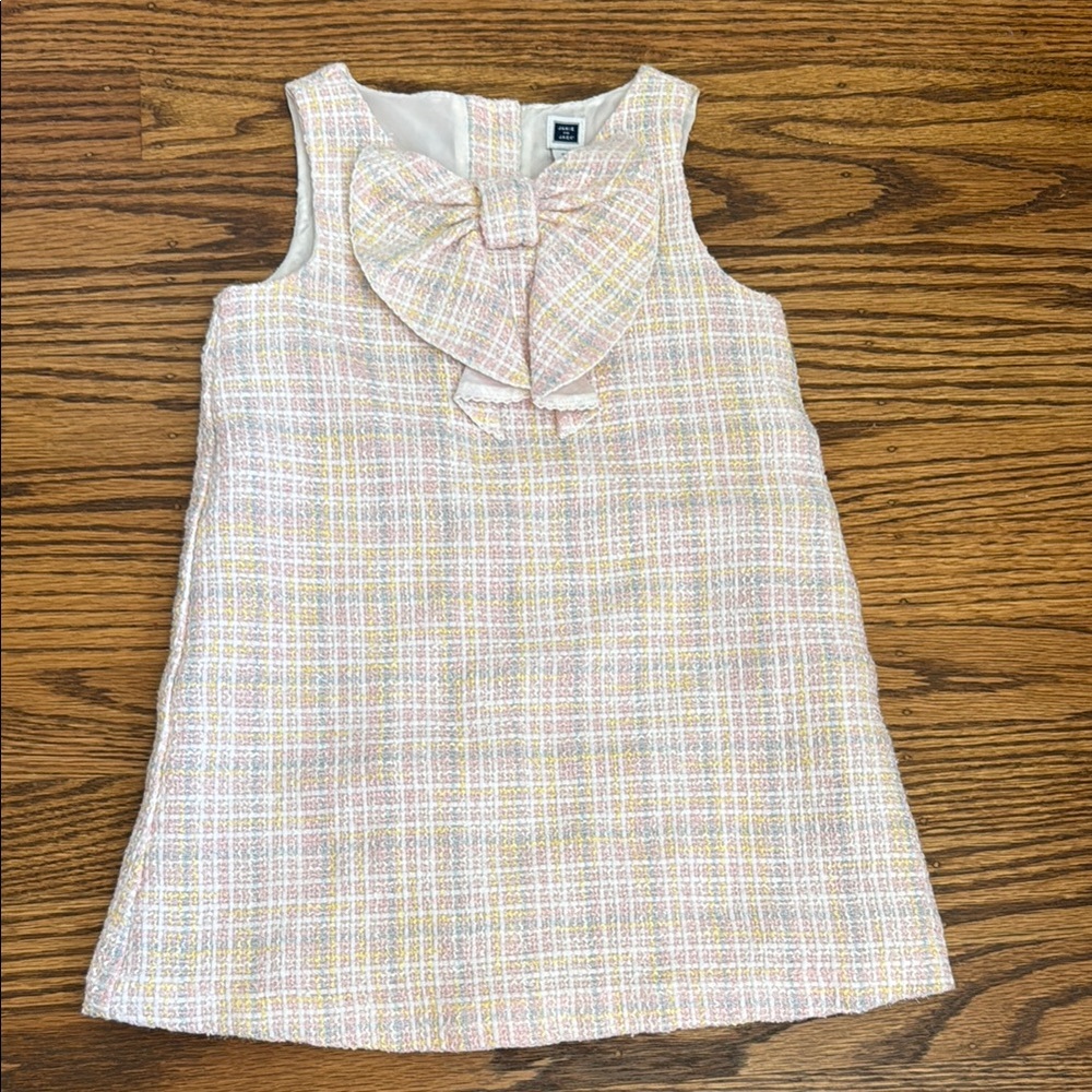 Janie and Jack Pastel Tweed Bow Dress in Pink, Yellow, and White
